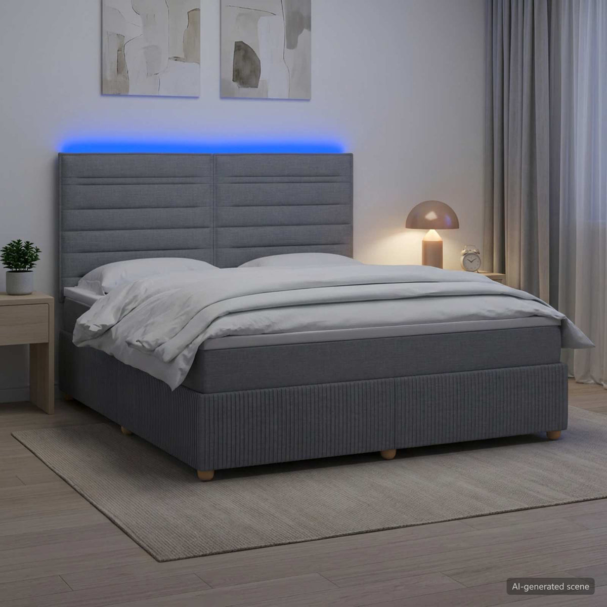 vidaXL Łóżko z box spring LED z materacem jasnoszary 180 x 200 cm