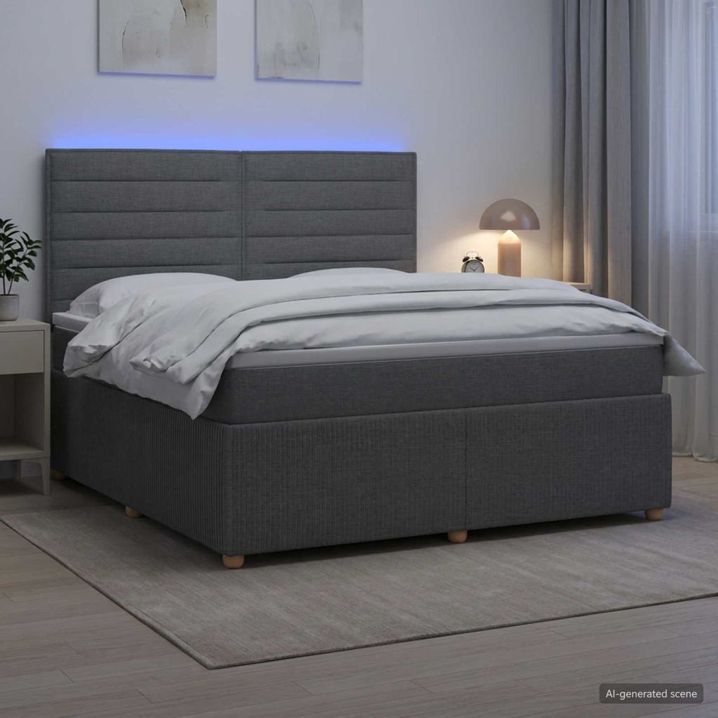 vidaXL Łóżko z box spring LED z materacem ciemnoszary 180 x 200 cm