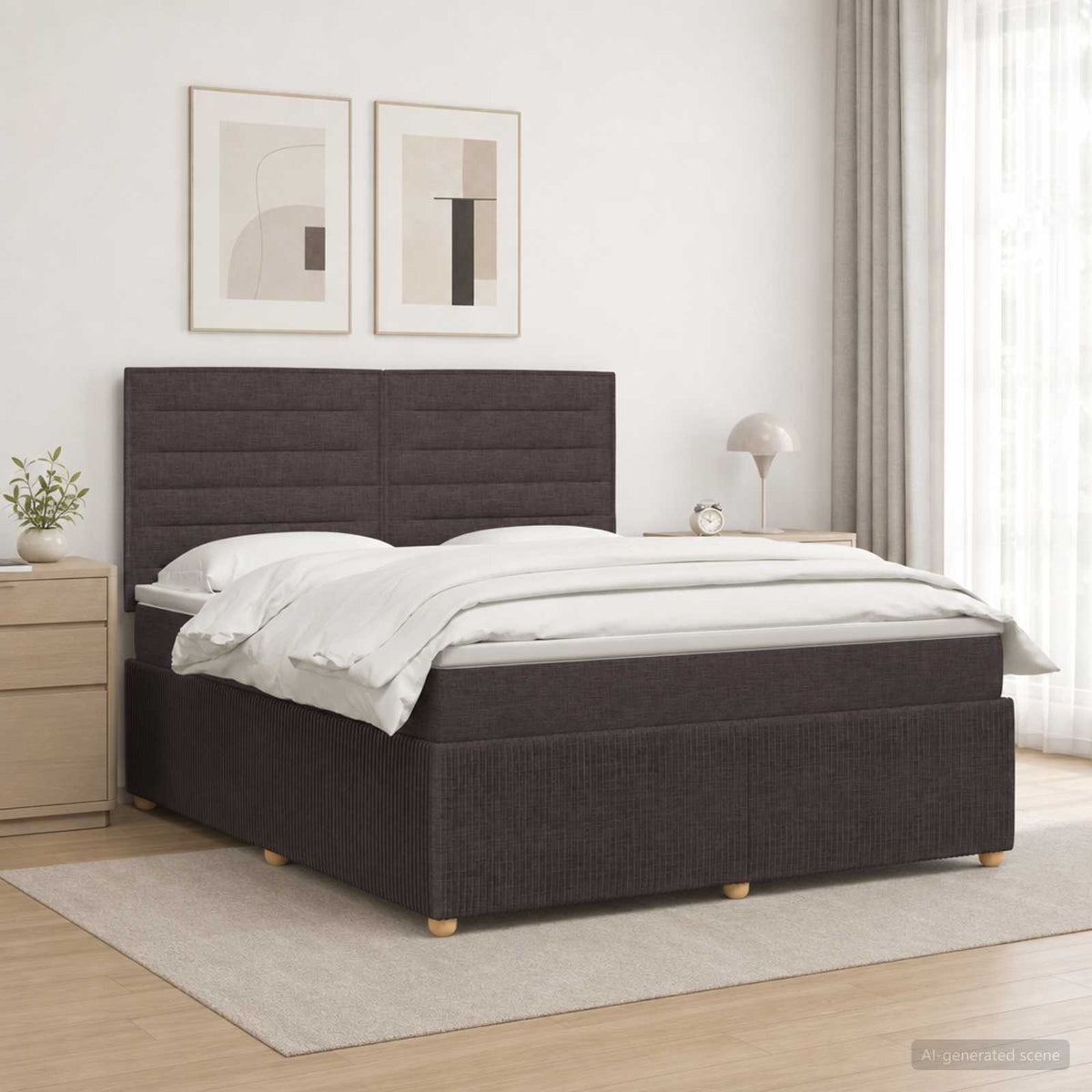 vidaXL Łóżko z box spring LED z materacem Ciemny brąz 140 x 190 cm