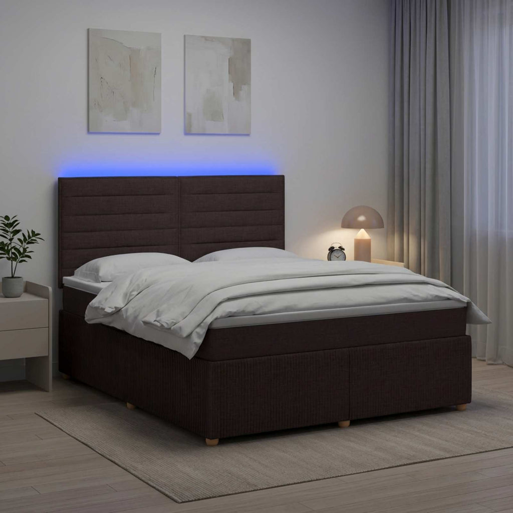 vidaXL Łóżko z box spring LED z materacem Ciemny brąz 140 x 190 cm