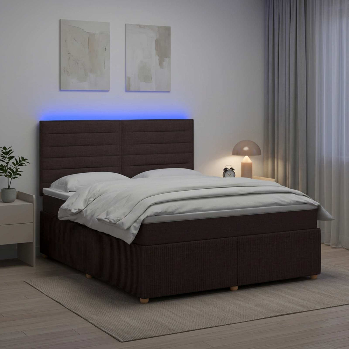 vidaXL Łóżko z box spring LED z materacem Ciemny brąz 140 x 190 cm