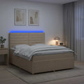 vidaXL Łóżko z box spring LED z materacem kremowy 160 x 200 cm tkanina