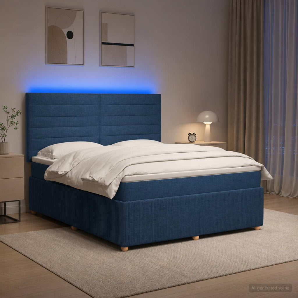 vidaXL Łóżko z box spring LED z materacem niebieski 160 x 200 cm