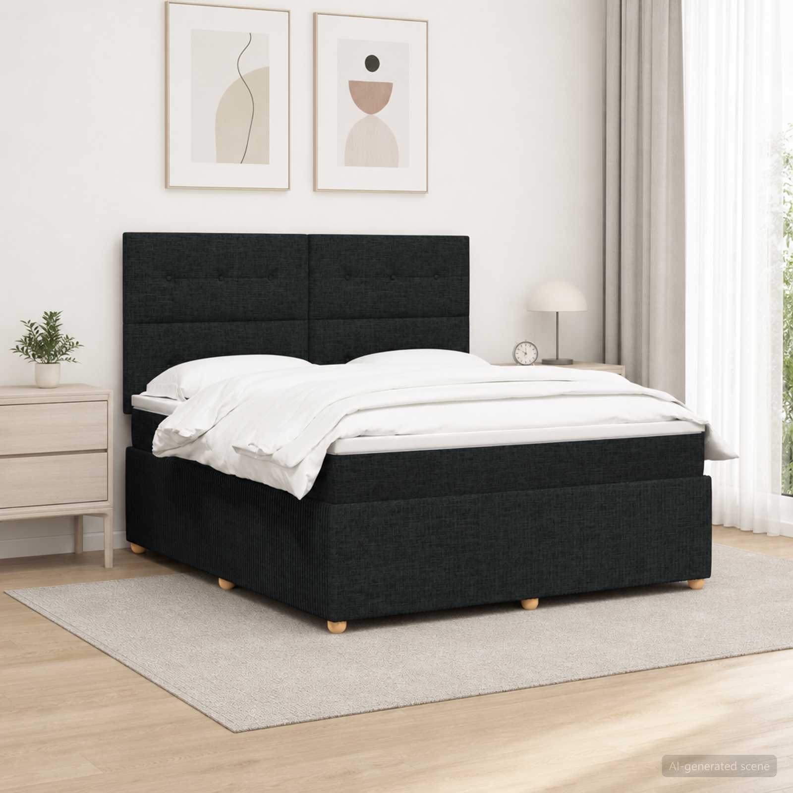 vidaXL Łóżko z box spring LED z materacem Czarny 140 x 190 cm tkanina