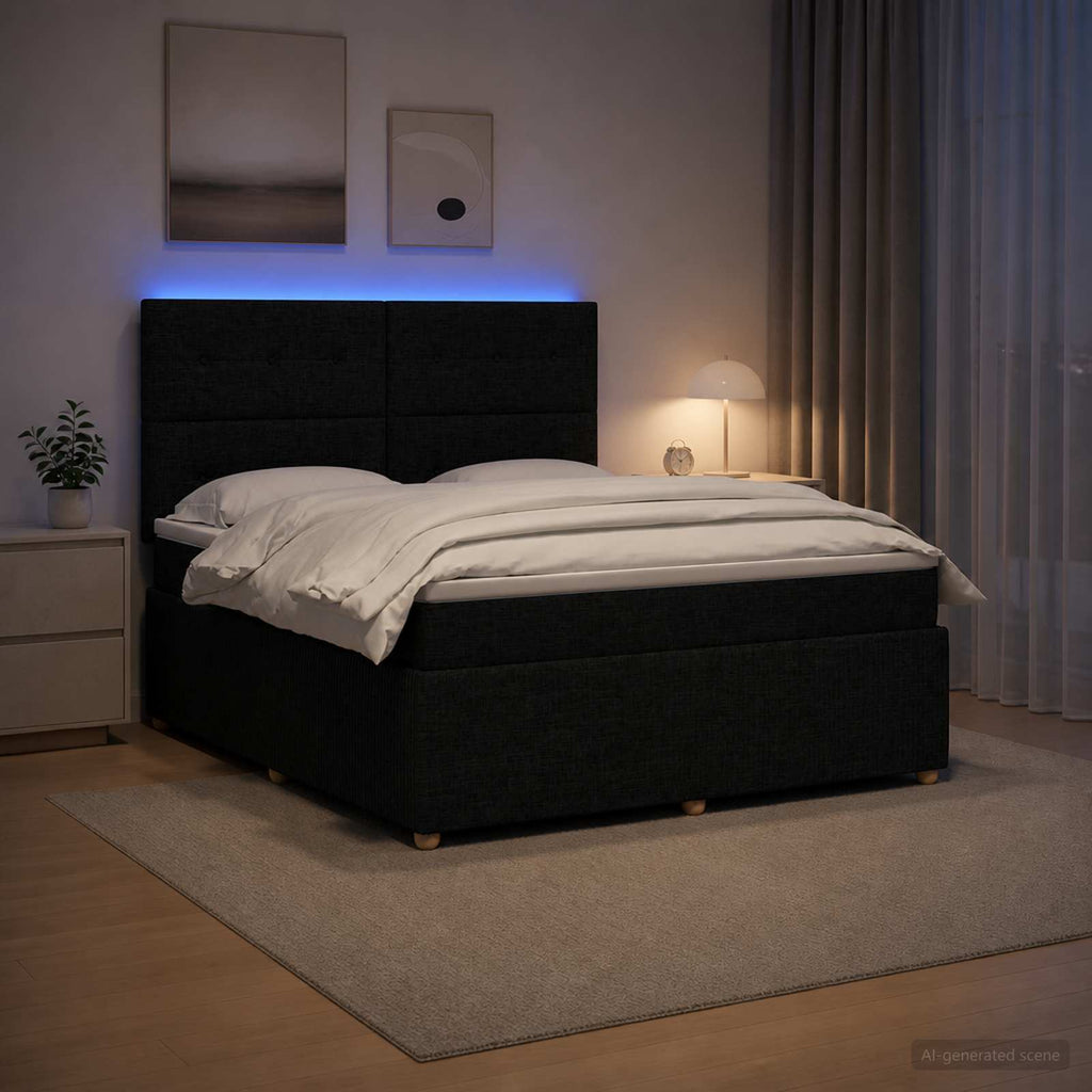 vidaXL Łóżko z box spring LED z materacem Czarny 140 x 190 cm tkanina