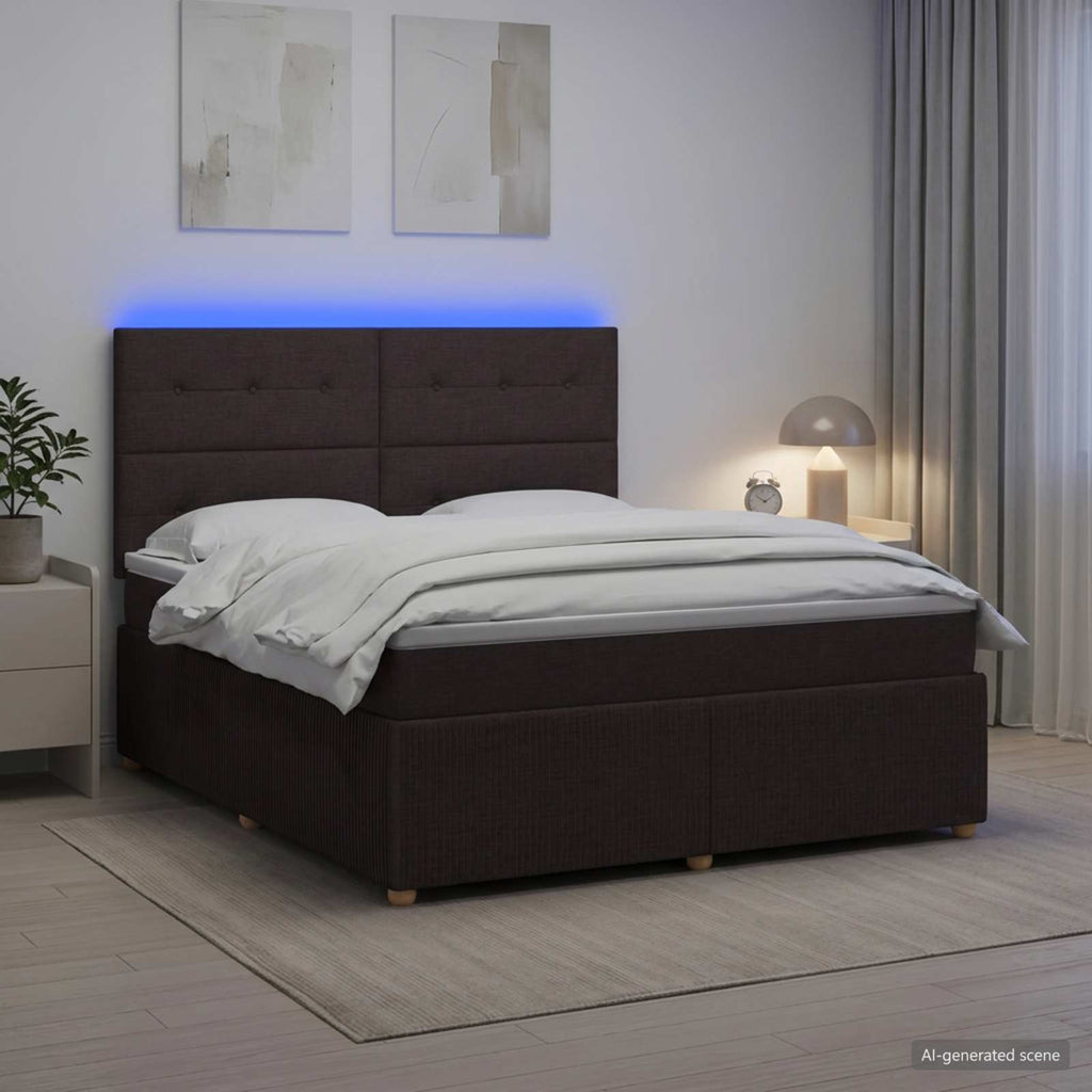 vidaXL Łóżko z box spring LED z materacem Ciemny brąz 180 x 200 cm