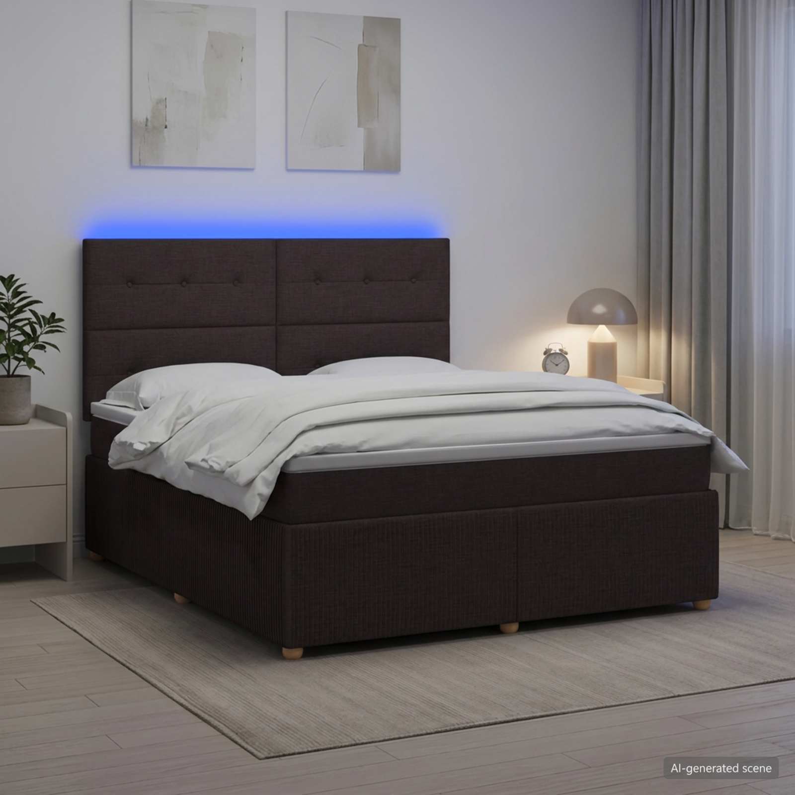vidaXL Łóżko z box spring LED z materacem Ciemny brąz 180 x 200 cm