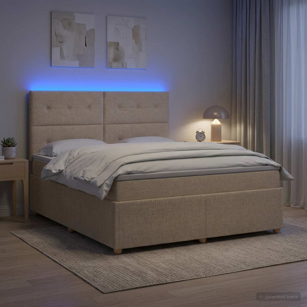 vidaXL Łóżko z box spring LED z materacem kremowy 160 x 200 cm tkanina