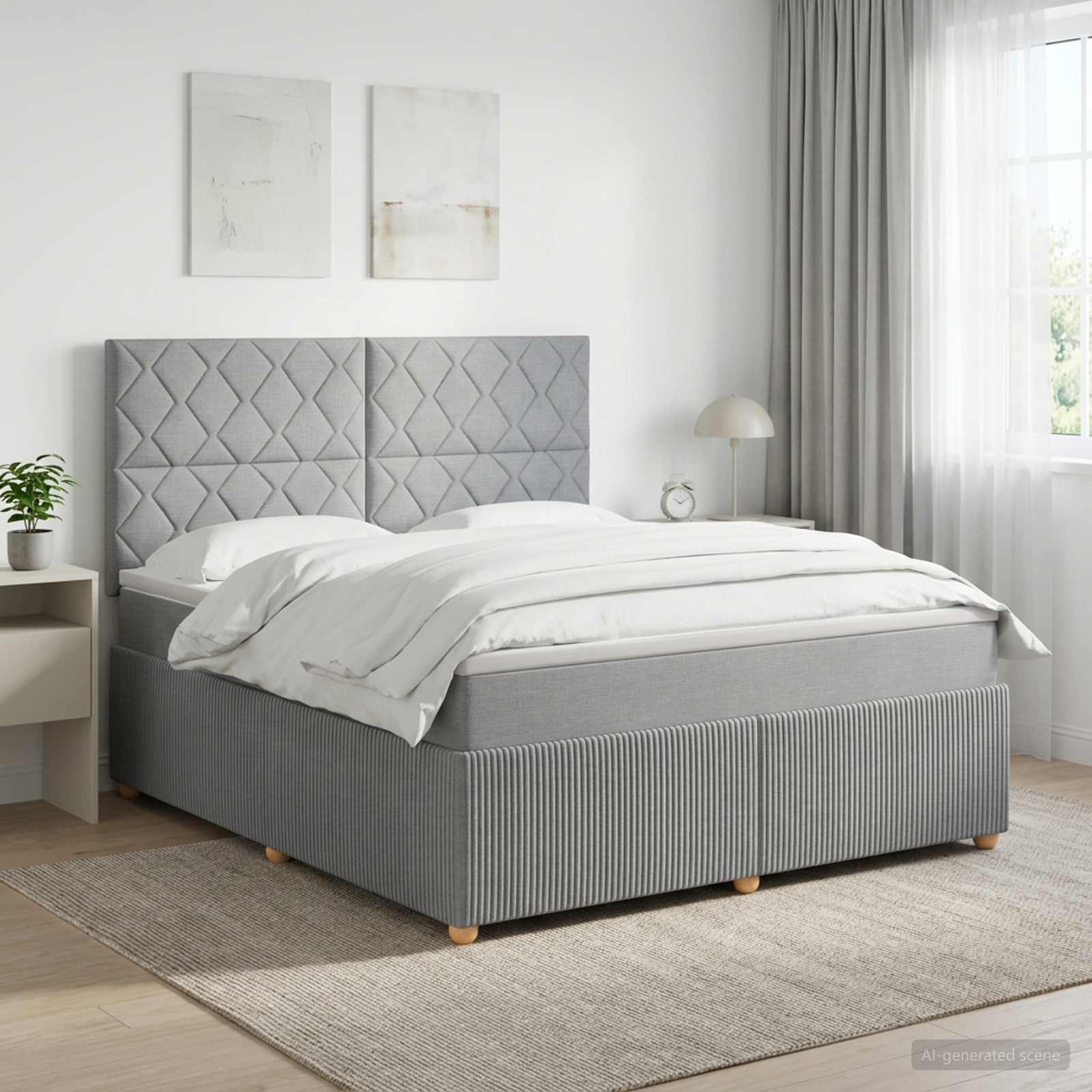 vidaXL Łóżko z box spring LED z materacem jasnoszary 180 x 200 cm
