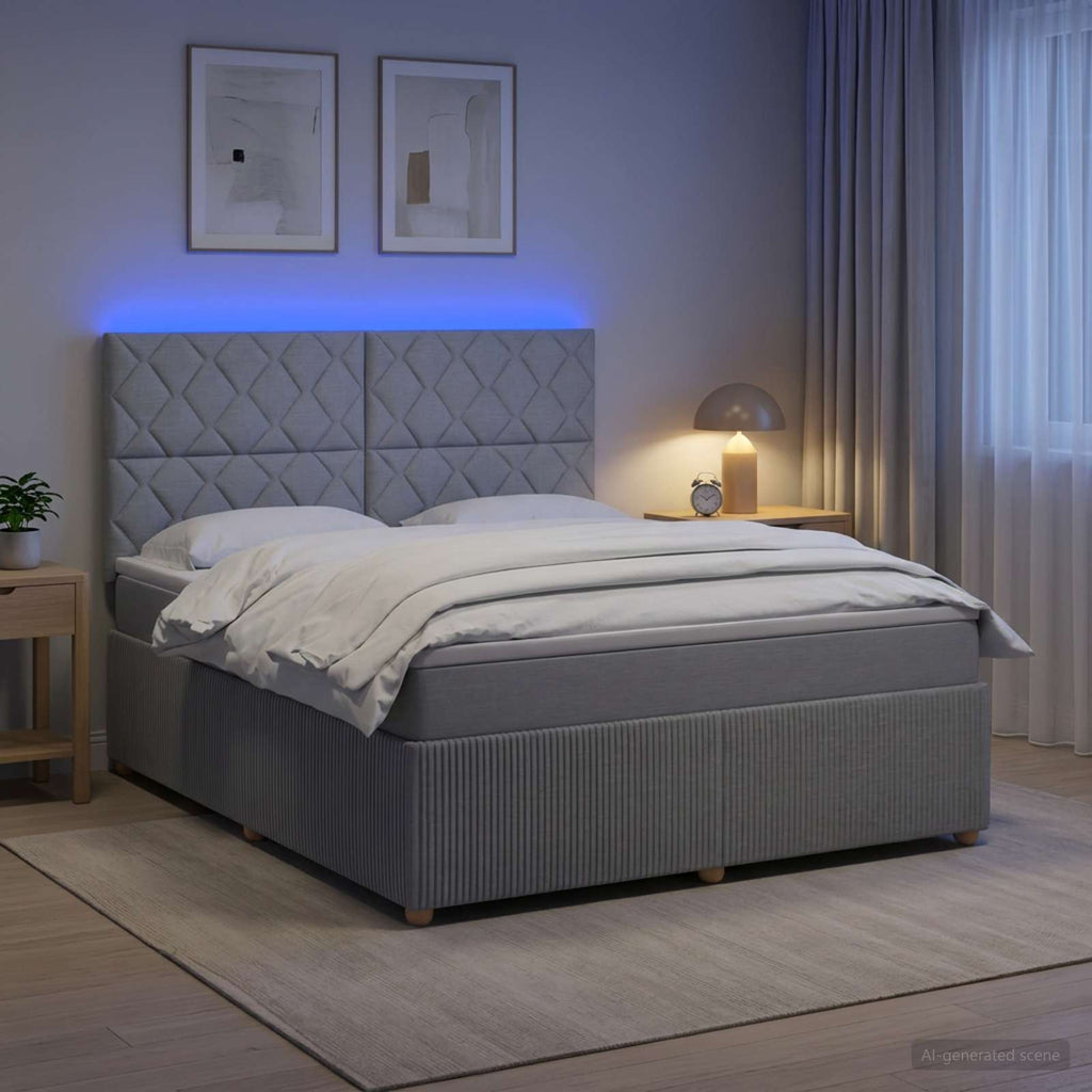 vidaXL Łóżko z box spring LED z materacem jasnoszary 160 x 200 cm