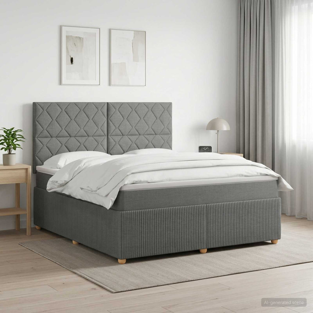 vidaXL Łóżko z box spring LED z materacem ciemnoszary 140 x 200 cm