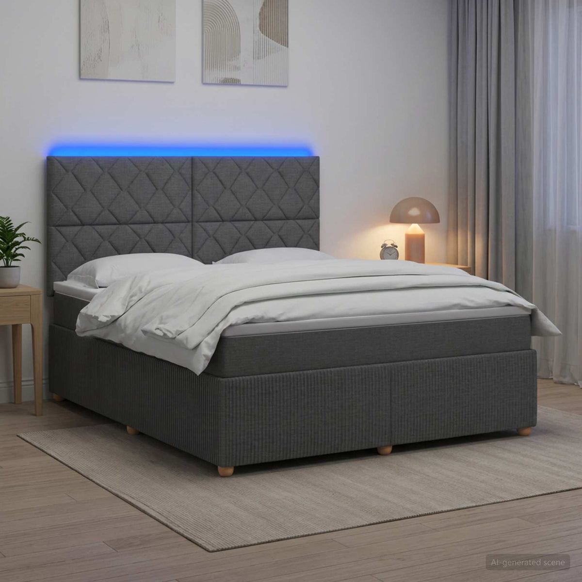 vidaXL Łóżko z box spring LED z materacem ciemnoszary 180 x 200 cm