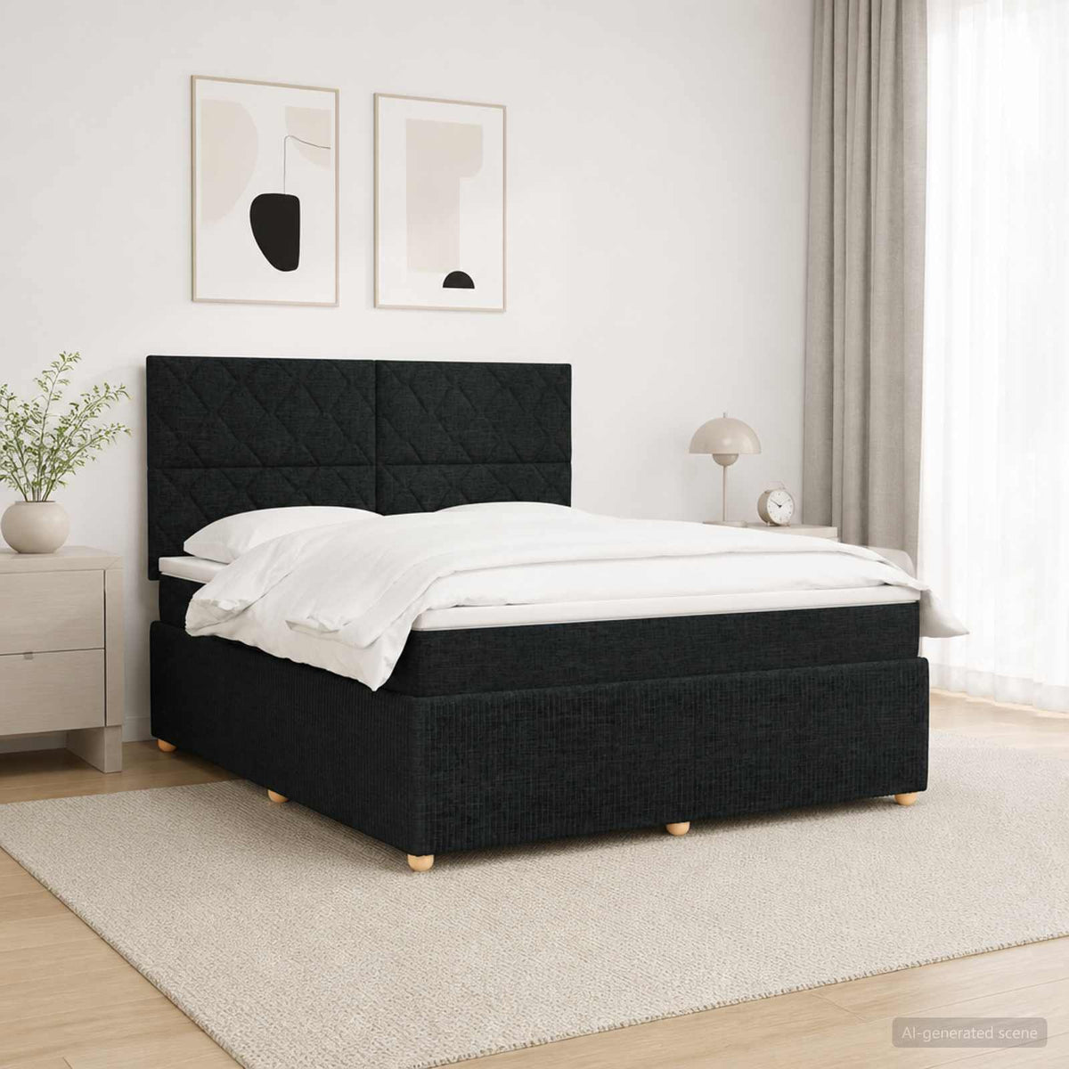 vidaXL Łóżko z box spring LED z materacem Czarny 140 x 190 cm tkanina