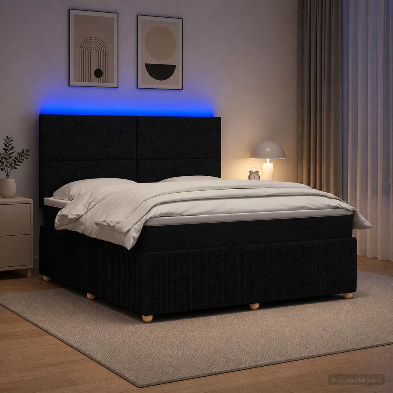 vidaXL Łóżko z box spring LED z materacem Czarny 140 x 190 cm tkanina