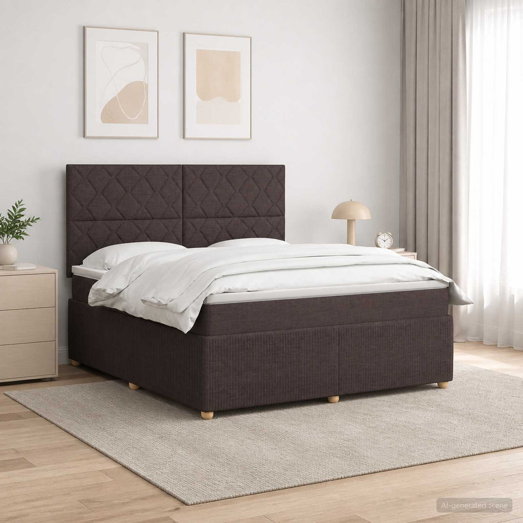 vidaXL Łóżko z box spring LED z materacem Ciemny brąz 180 x 200 cm