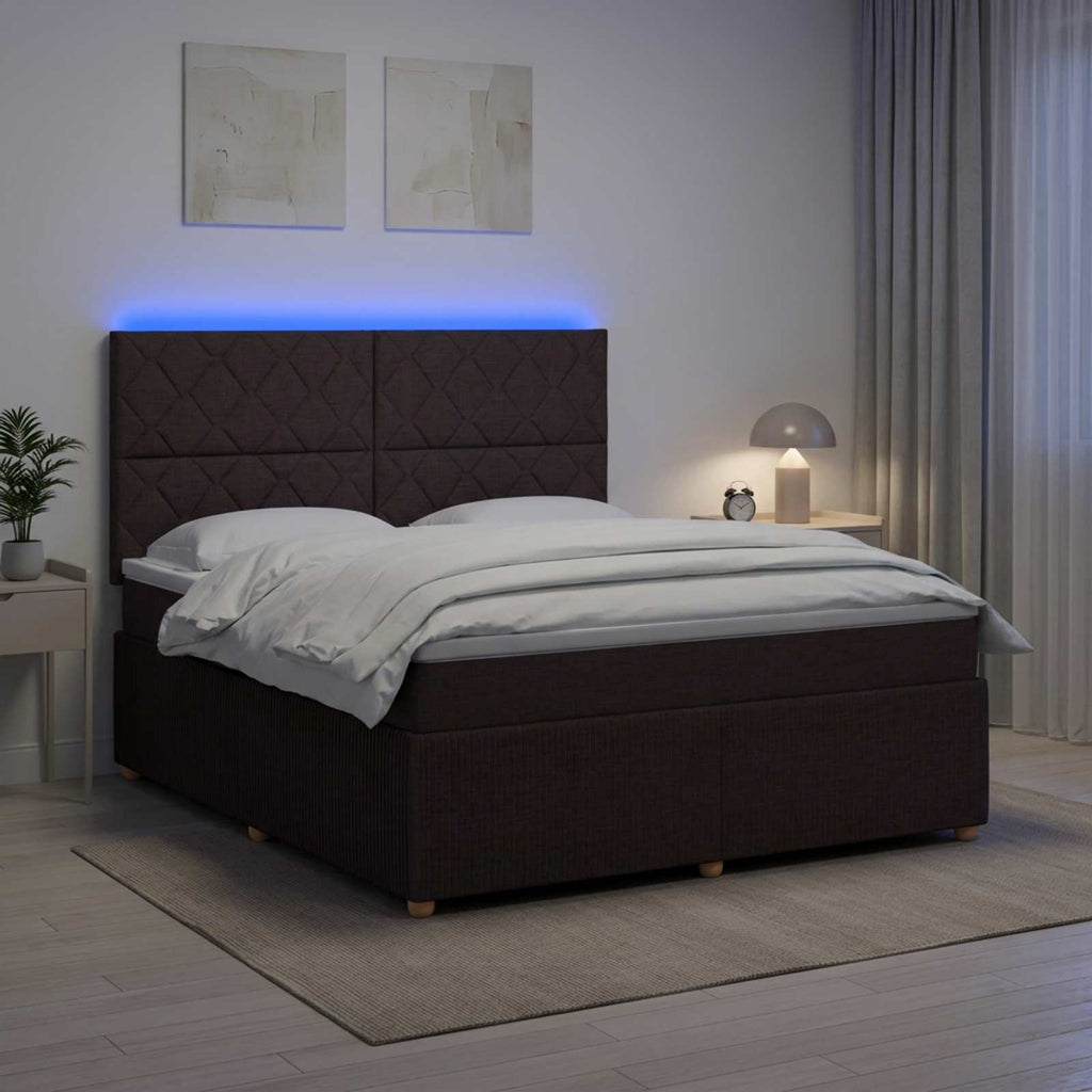vidaXL Łóżko z box spring LED z materacem Ciemny brąz 180 x 200 cm