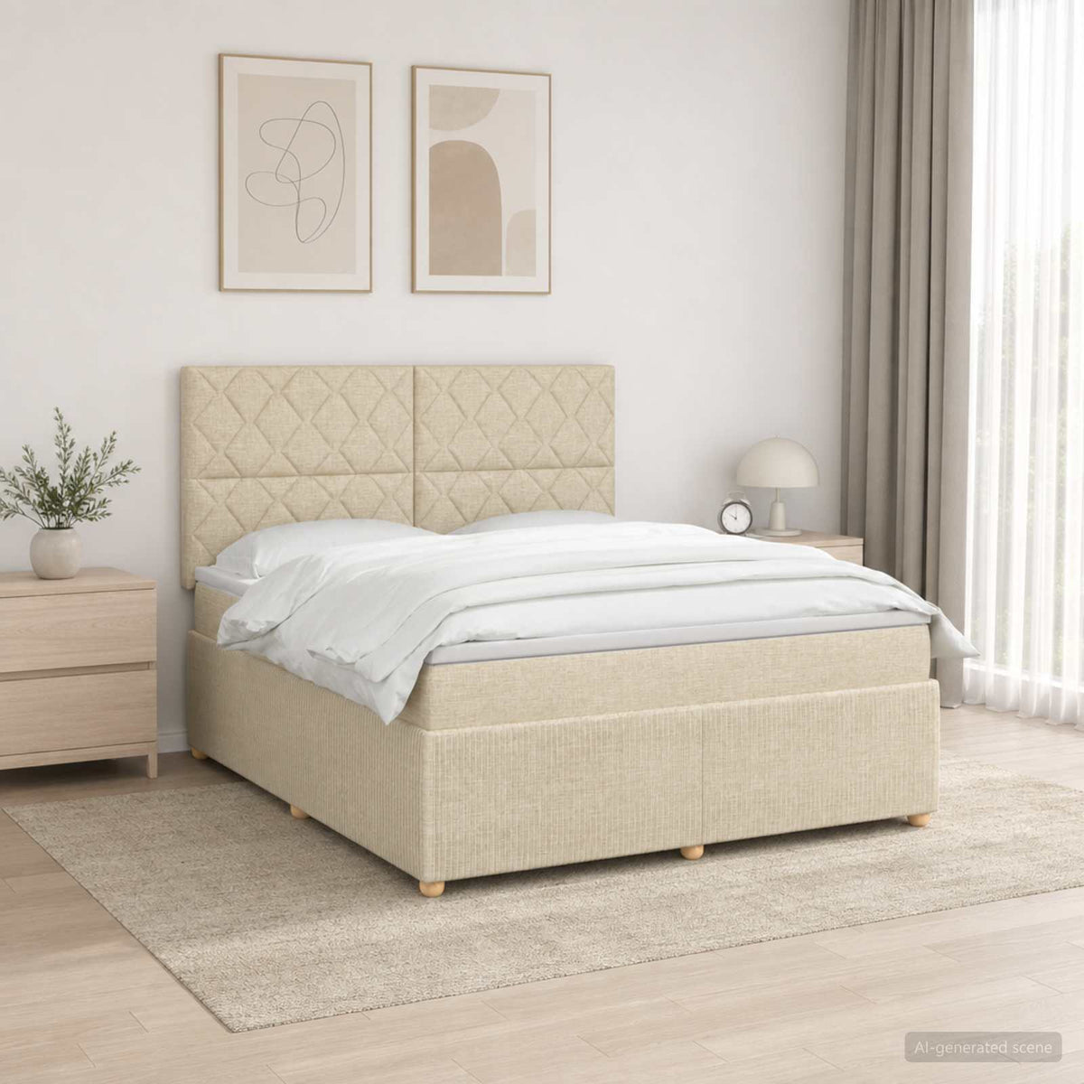 vidaXL Łóżko z box spring LED z materacem kremowy 180 x 200 cm tkanina
