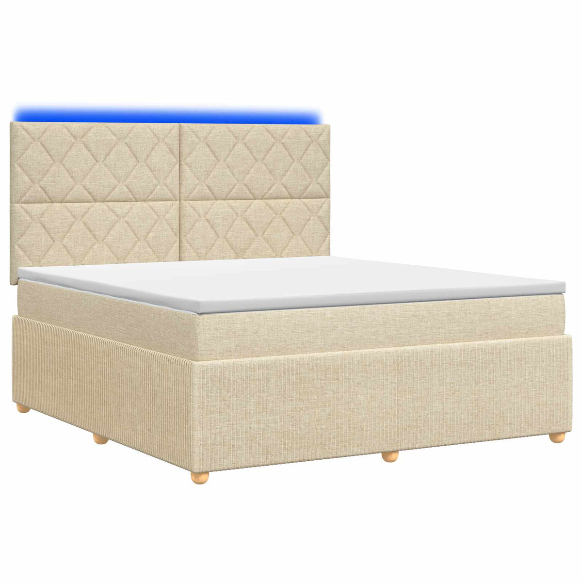 vidaXL Łóżko z box spring LED z materacem kremowy 180 x 200 cm tkanina