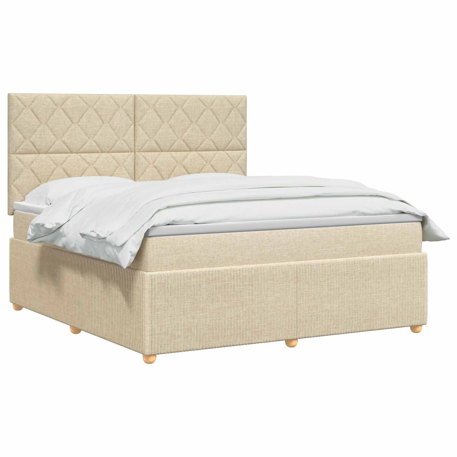 vidaXL Łóżko z box spring LED z materacem kremowy 180 x 200 cm tkanina