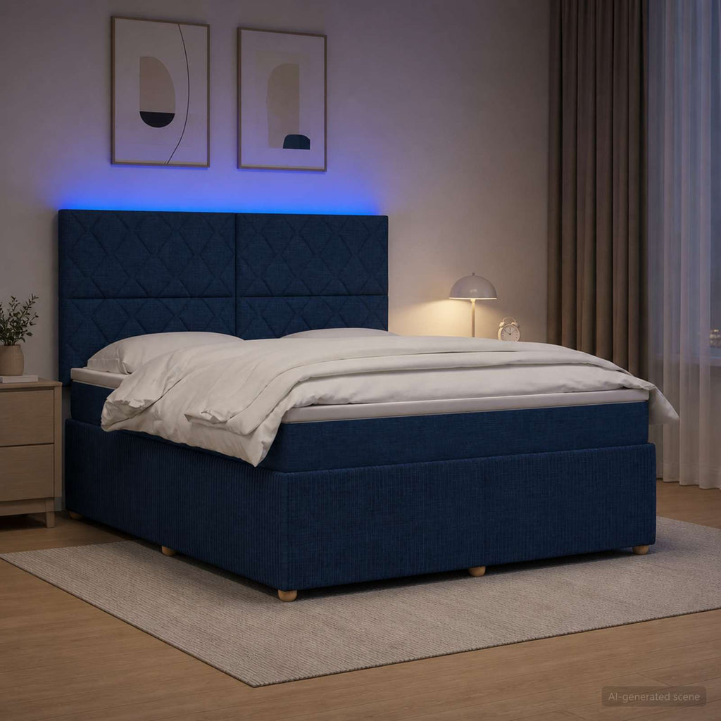 vidaXL Łóżko z box spring LED z materacem niebieski 140 x 190 cm