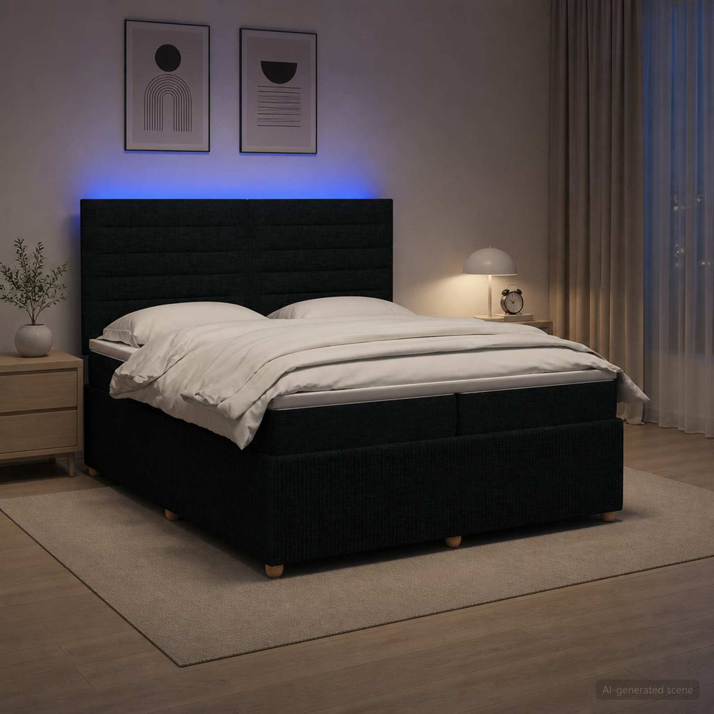 vidaXL Łóżko z box spring LED z materacem Czarny 200 x 200 cm tkanina