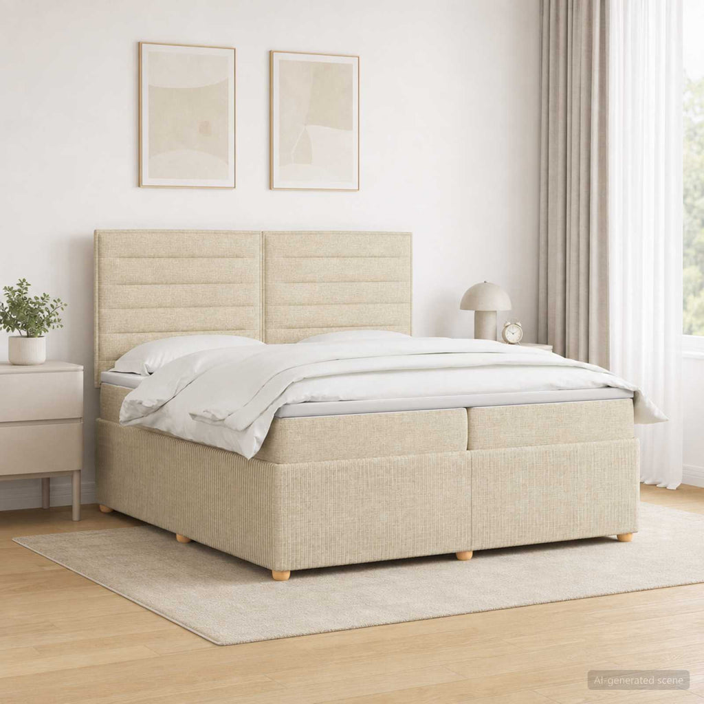 vidaXL Łóżko z box spring LED z materacem kremowy 200 x 200 cm tkanina