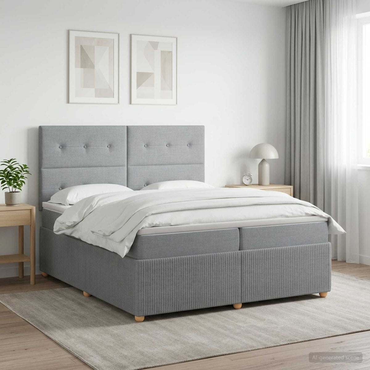 vidaXL Łóżko z box spring LED z materacem jasnoszary 200 x 200 cm