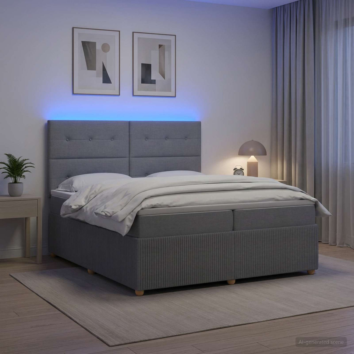 vidaXL Łóżko z box spring LED z materacem jasnoszary 200 x 200 cm