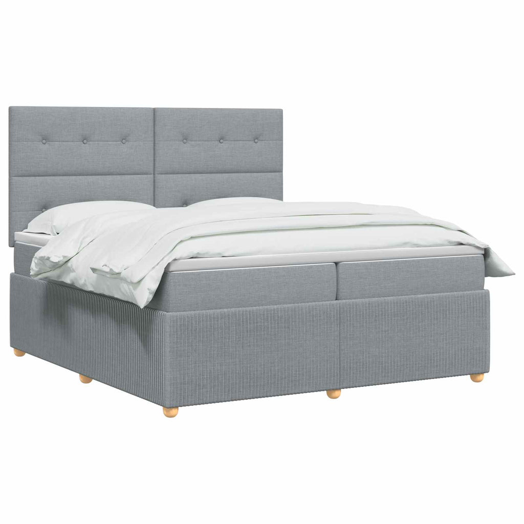 vidaXL Łóżko z box spring LED z materacem jasnoszary 200 x 200 cm