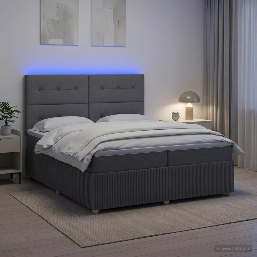 vidaXL Łóżko z box spring LED z materacem ciemnoszary 200 x 200 cm