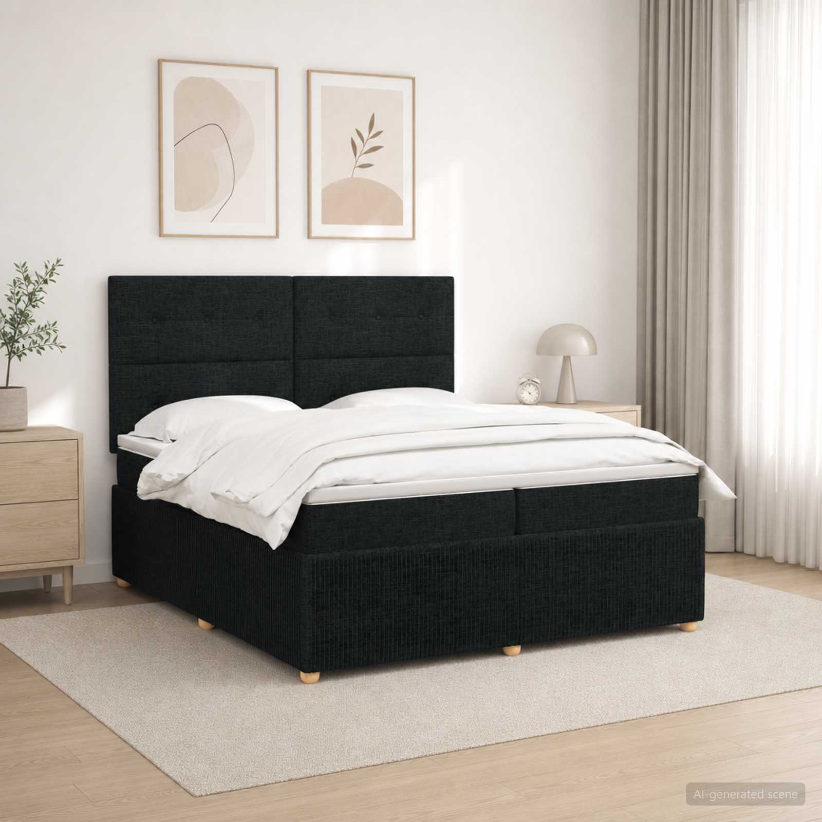vidaXL Łóżko z box spring LED z materacem Czarny 200 x 200 cm tkanina