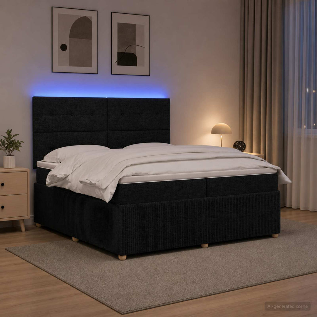 vidaXL Łóżko z box spring LED z materacem Czarny 200 x 200 cm tkanina