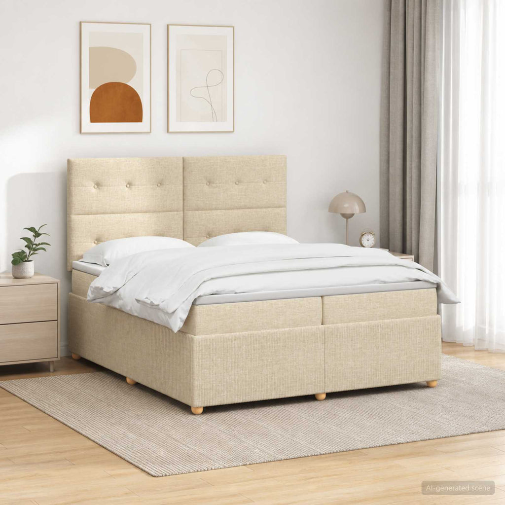 vidaXL Łóżko z box spring LED z materacem kremowy 200 x 200 cm tkanina