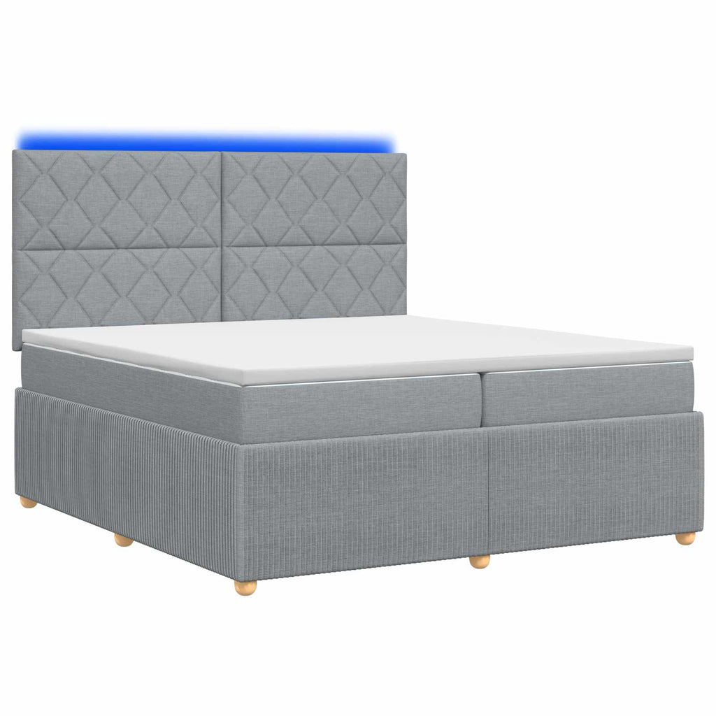 vidaXL Łóżko z box spring LED z materacem jasnoszary 200 x 200 cm