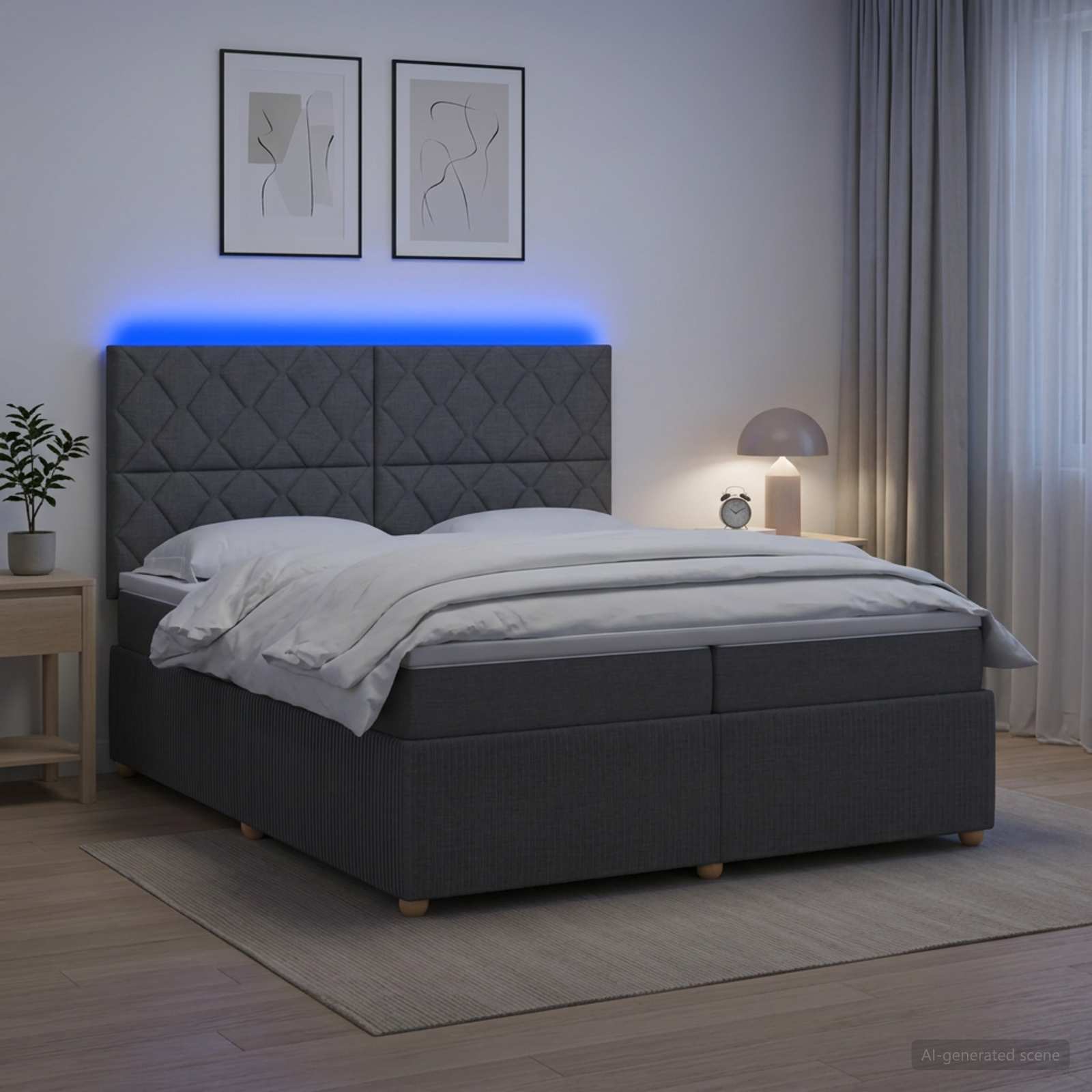 vidaXL Łóżko z box spring LED z materacem ciemnoszary 200 x 200 cm