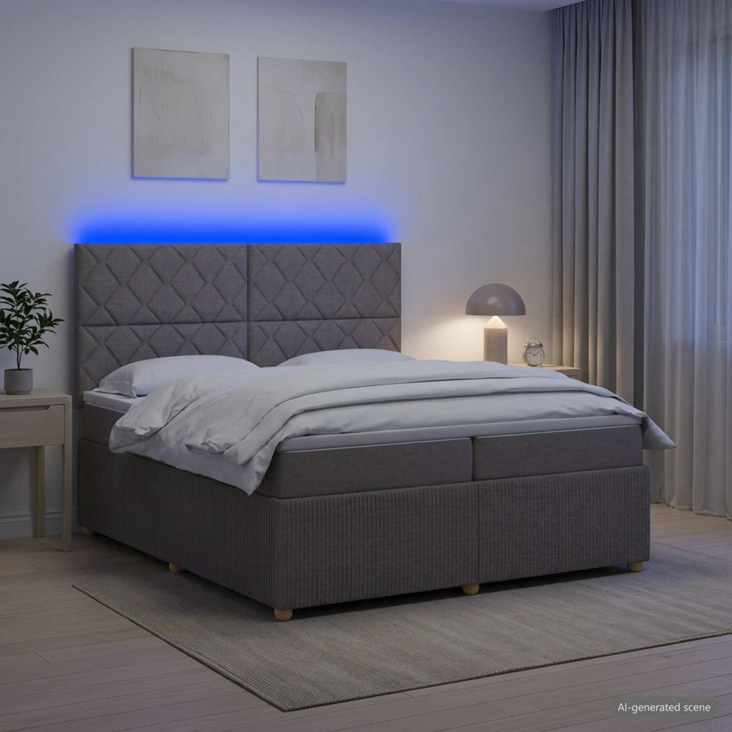 vidaXL Łóżko z box spring LED z materacem Ciemnoszary 200 x 200 cm