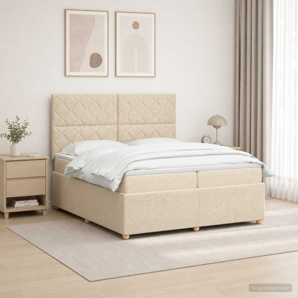 vidaXL Łóżko z box spring LED z materacem kremowy 200 x 200 cm tkanina