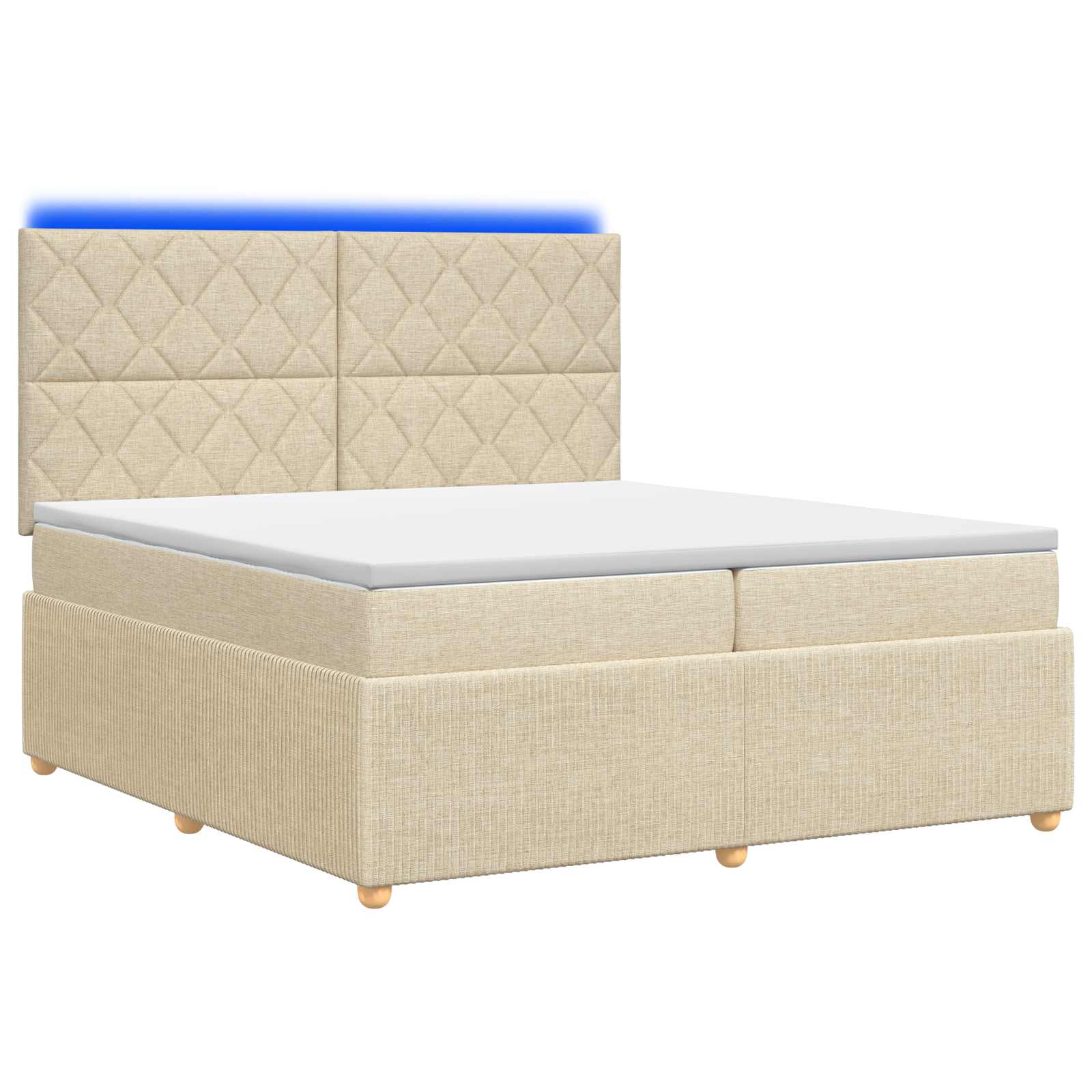 vidaXL Łóżko z box spring LED z materacem kremowy 200 x 200 cm tkanina
