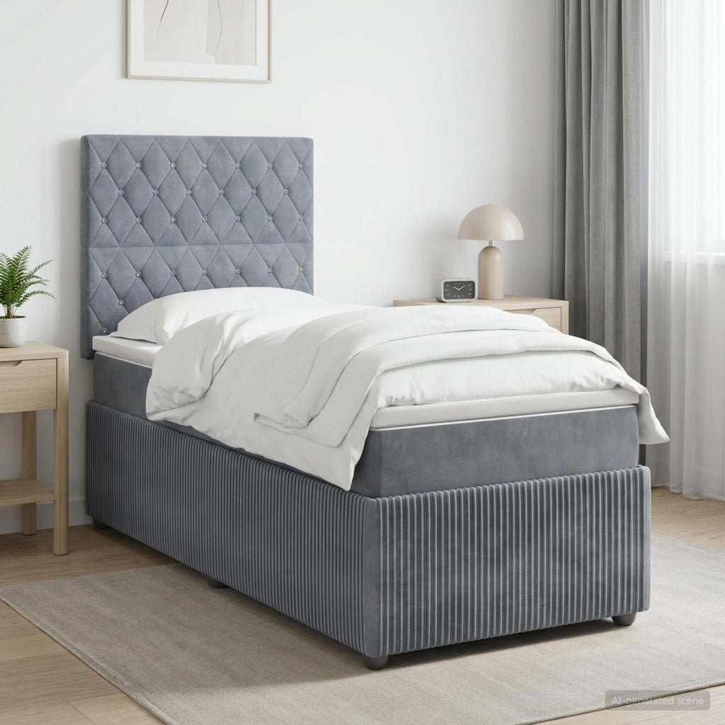 vidaXL Łóżko z box spring LED z materacem ciemnoszary 90 x 200 cm