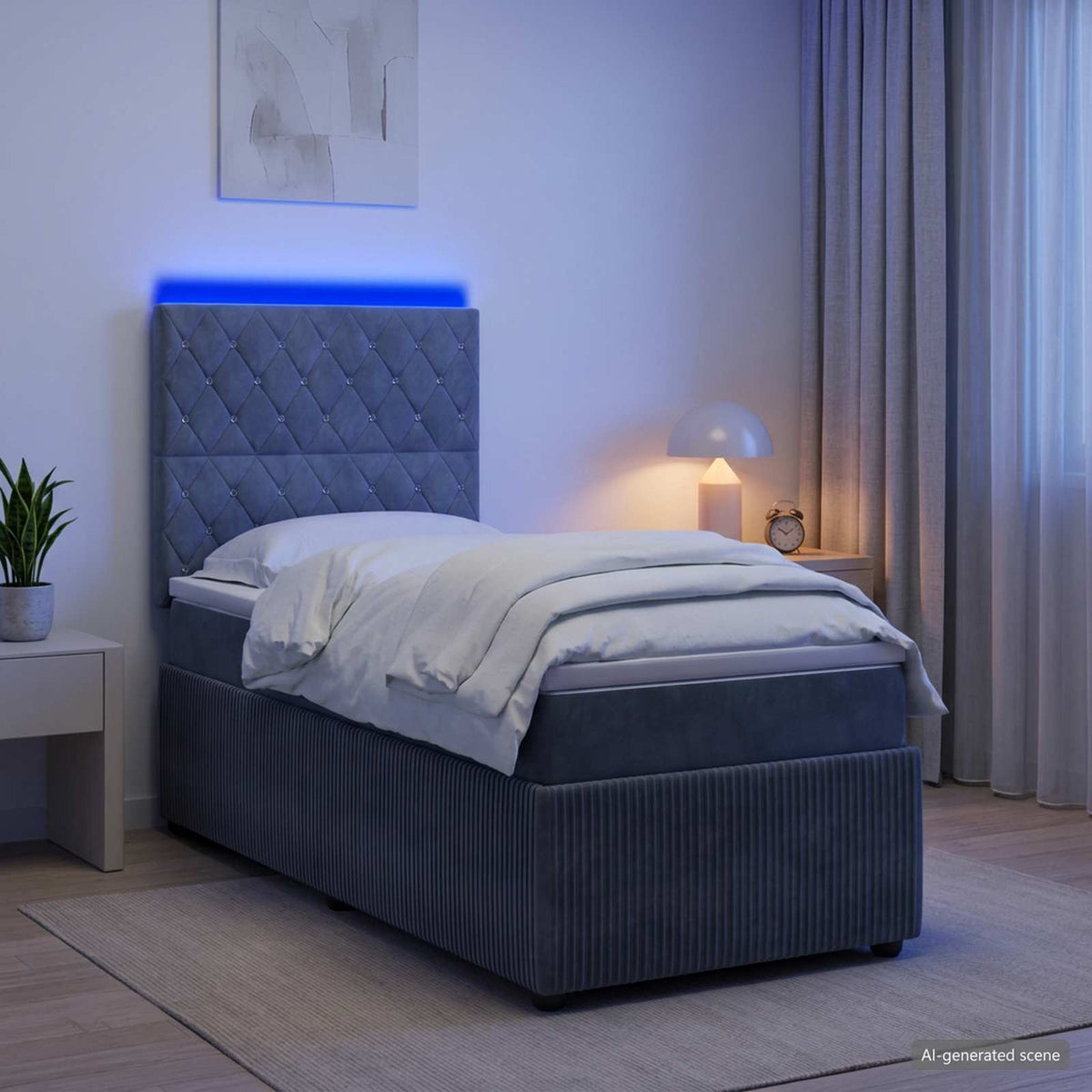vidaXL Łóżko z box spring LED z materacem ciemnoszary 100 x 200 cm