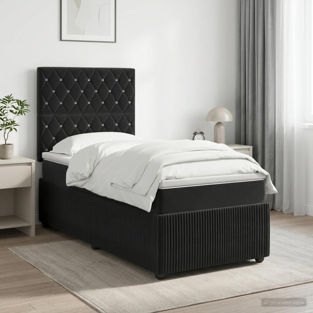 vidaXL Łóżko z box spring LED z materacem Czarny 90 x 190 cm Welur