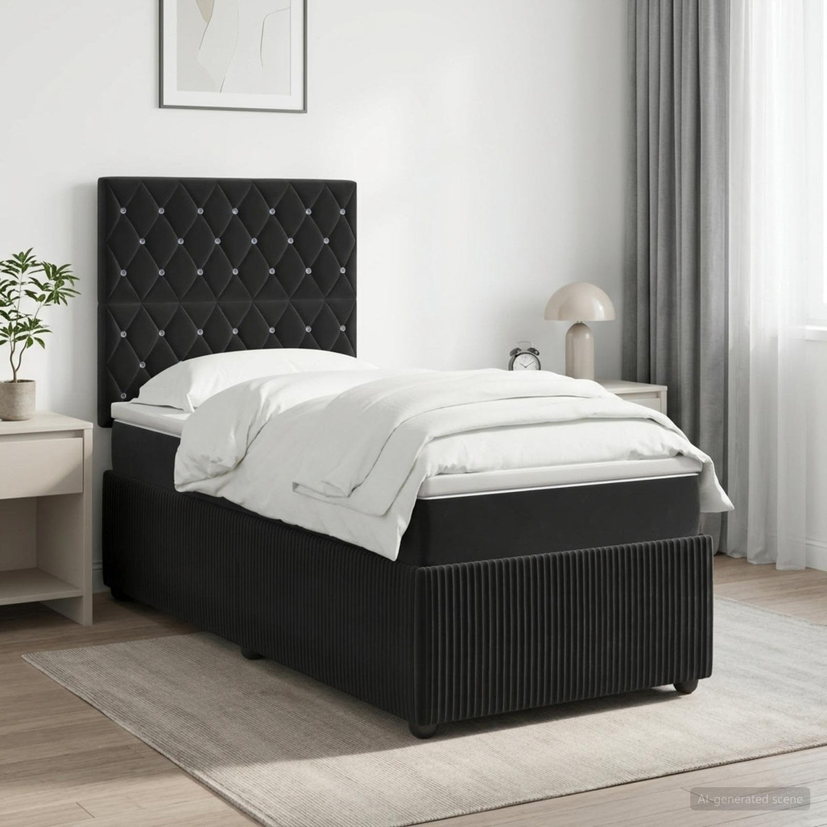 vidaXL Łóżko z box spring LED z materacem Czarny 100 x 200 cm Welur