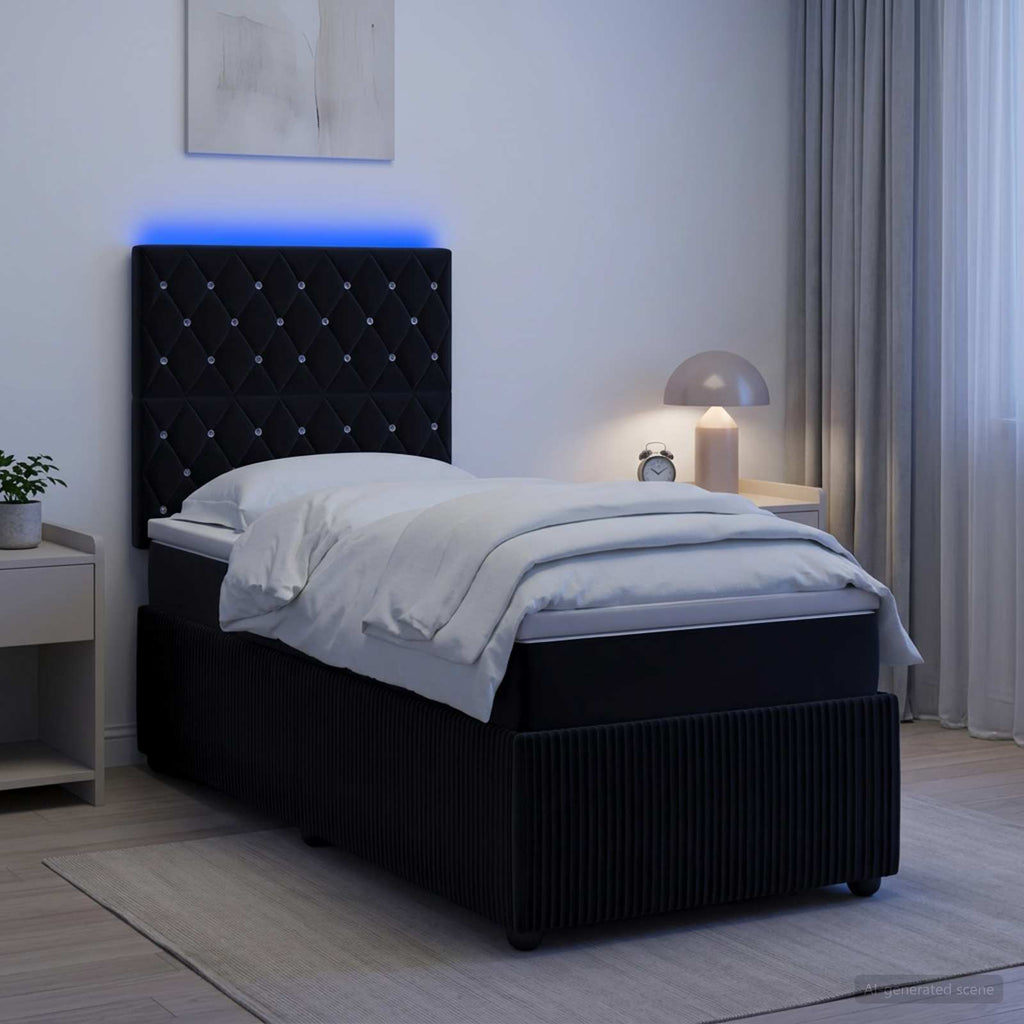 vidaXL Łóżko z box spring LED z materacem Czarny 90 x 190 cm Welur