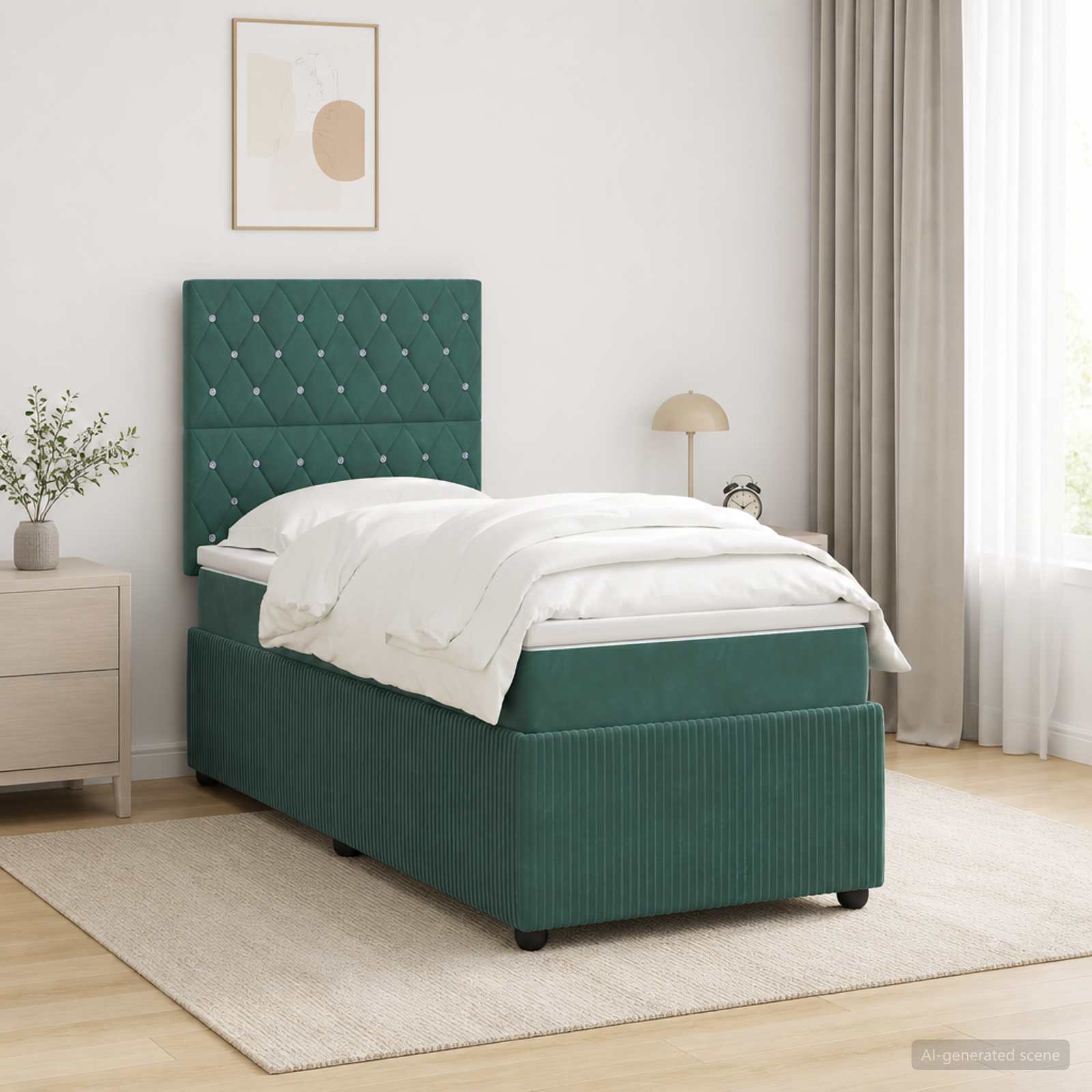 vidaXL Łóżko z box spring LED z materacem Ciemnozielony 90 x 190 cm