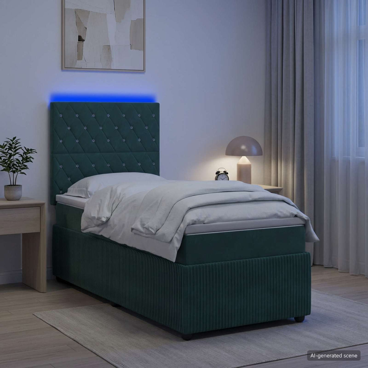 vidaXL Łóżko z box spring LED z materacem Ciemnozielony 90 x 200 cm