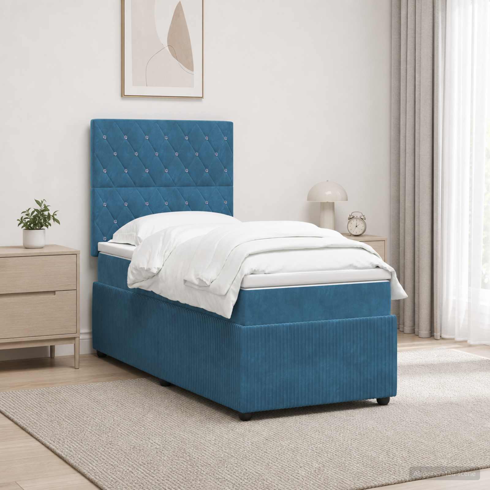 vidaXL Łóżko z box spring LED z materacem niebieski 80 x 200 cm Welur