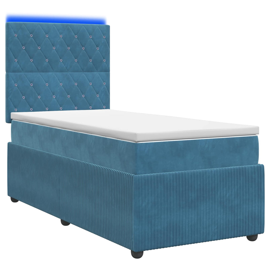 vidaXL Łóżko z box spring LED z materacem niebieski 80 x 200 cm Welur