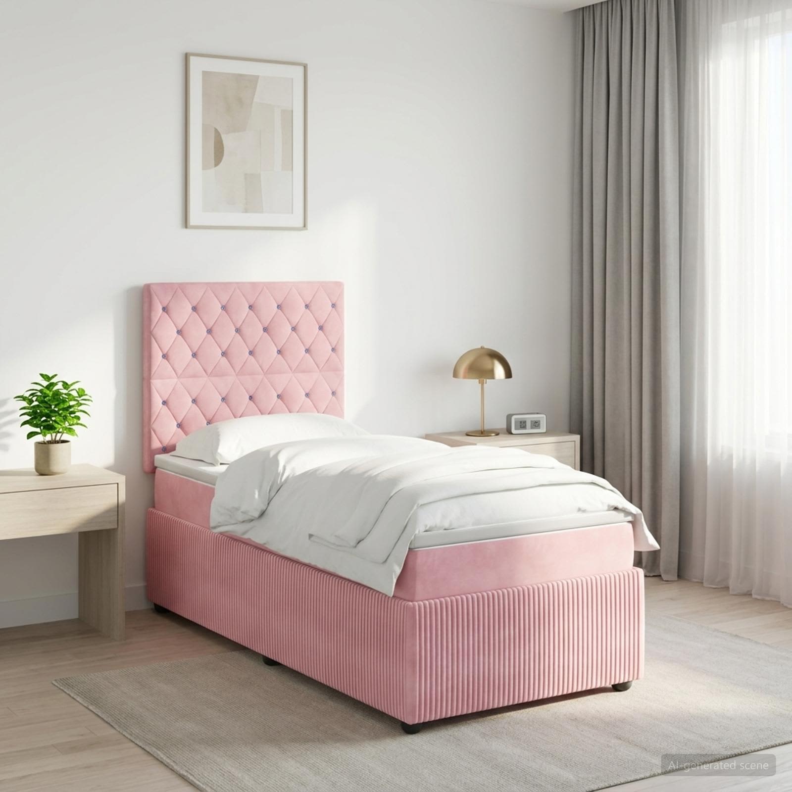 vidaXL Łóżko z box spring LED z materacem różowy 90 x 200 cm Welur