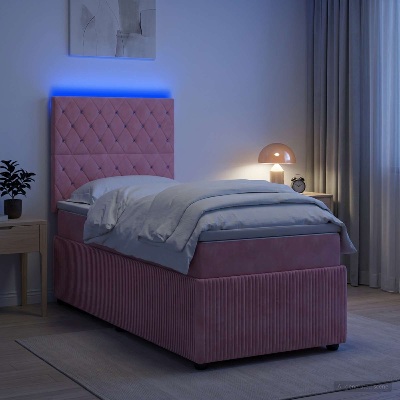 vidaXL Łóżko z box spring LED z materacem różowy 100 x 200 cm Welur