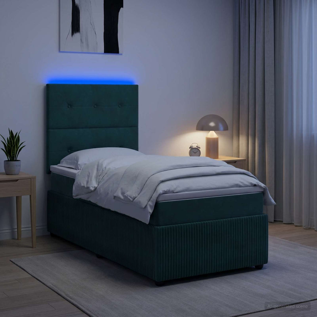 vidaXL Łóżko z box spring LED z materacem Ciemnozielony 80 x 200 cm